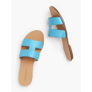 Turquoise Blue Talbots Leather Low-Heel Sandals Slides Slip-Ons (NWT)